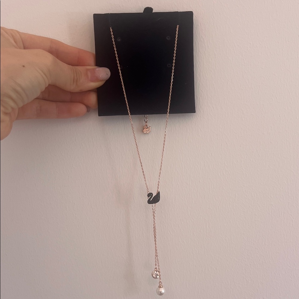 Swarovski Rose Gold Y shape Swan Necklace